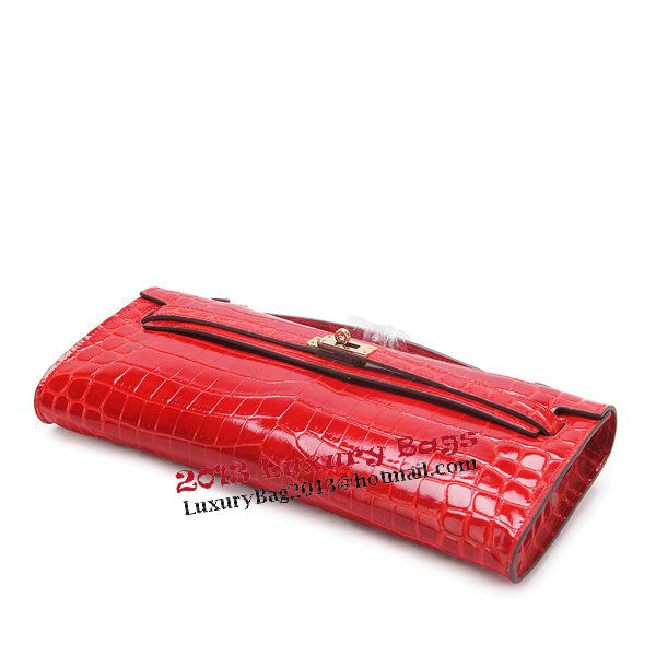 Hermes Kelly Clutch Bag Croco Leather K1002 Red