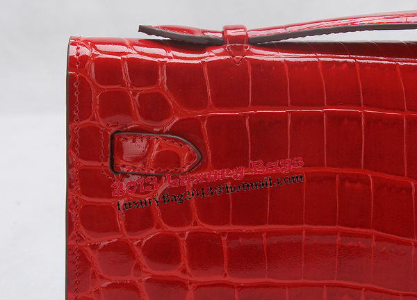 Hermes Kelly Clutch Bag Croco Leather K1002 Red