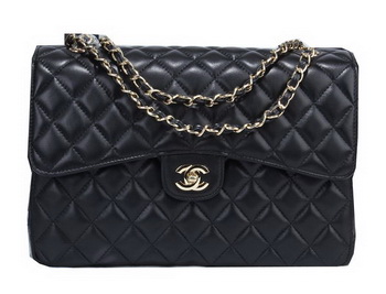 Chanel Classic Flap Bag Black Sheepskin Leather A36071 Gold