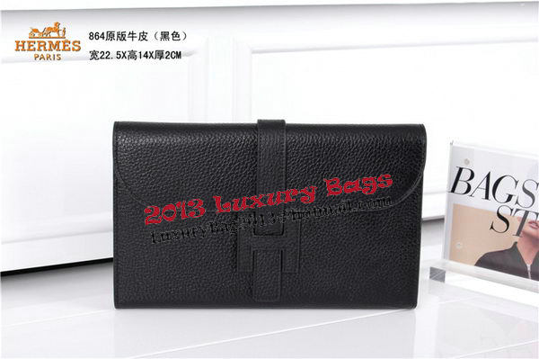 Hermes Jige Clutch Bag Calfskin Leather HQ864 Black