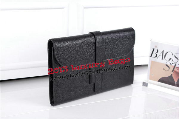 Hermes Jige Clutch Bag Calfskin Leather HQ864 Black