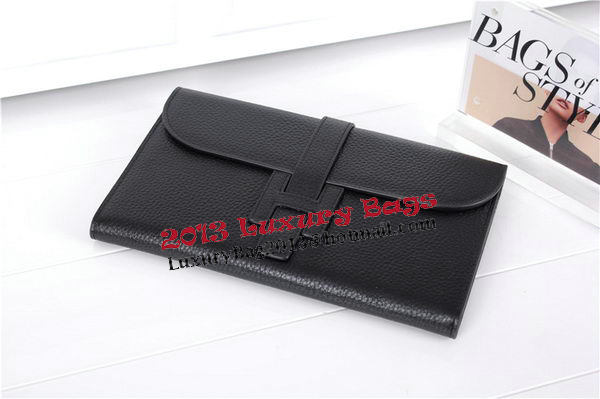 Hermes Jige Clutch Bag Calfskin Leather HQ864 Black