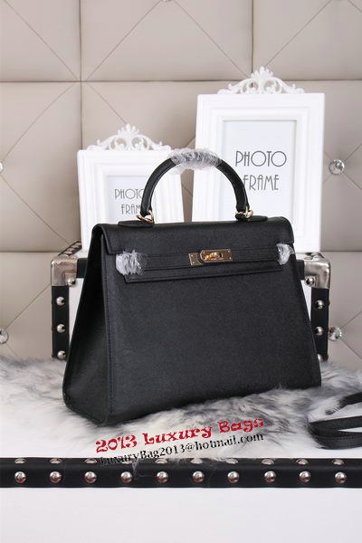 Hermes Kelly 32cm Shoulder Bags Grained Leather Black