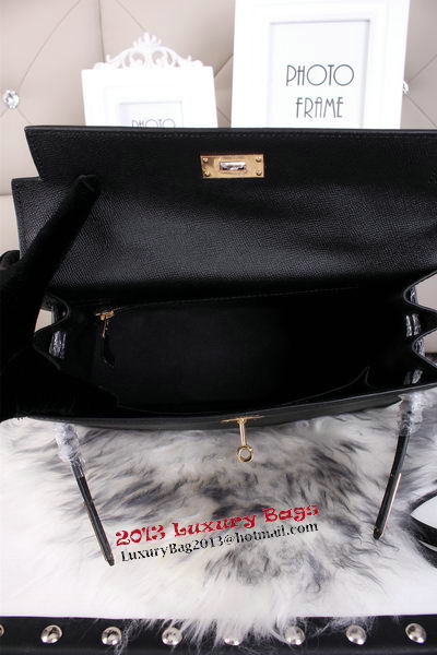 Hermes Kelly 32cm Shoulder Bags Grained Leather Black