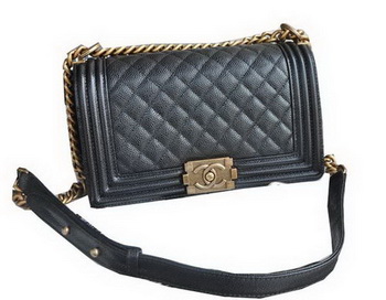 Chanel Boy Flap Shoulder Bags Black Cannage Pattern Leather A67086 Gold