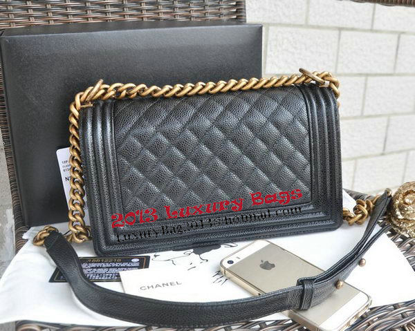 Chanel Boy Flap Shoulder Bags Black Cannage Pattern Leather A67086 Gold