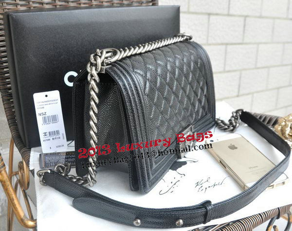 Chanel Boy Flap Shoulder Bags Black Cannage Pattern Leather A67086 Silver