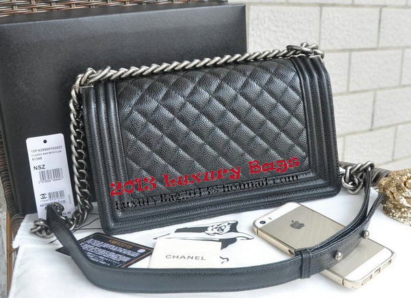 Chanel Boy Flap Shoulder Bags Black Cannage Pattern Leather A67086 Silver