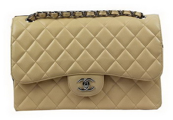 Chanel Classic Flap Bag Apricot Cannage Pattern CF1113 Silver