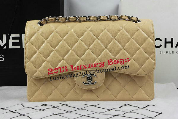 Chanel Classic Flap Bag Apricot Cannage Pattern CF1113 Silver