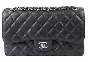 Chanel Classic Flap Bag Black Cannage Pattern CF1113 Silver