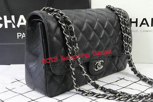 Chanel Classic Flap Bag Black Cannage Pattern CF1113 Silver