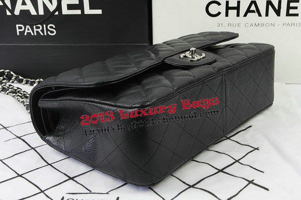 Chanel Classic Flap Bag Black Cannage Pattern CF1113 Silver