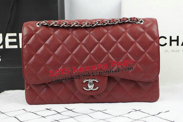 Chanel Classic Flap Bag Burgundy Cannage Pattern CF1113 Silver