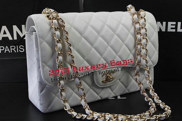 Chanel Classic Flap Bag White Cannage Pattern CF1113 Gold