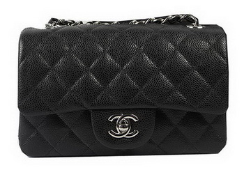 Chanel Classic MINI Flap Bag Black Cannage Pattern CF1119 Silver