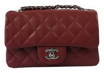 Chanel Classic MINI Flap Bag Burgundy Cannage Pattern CF1119 Silver