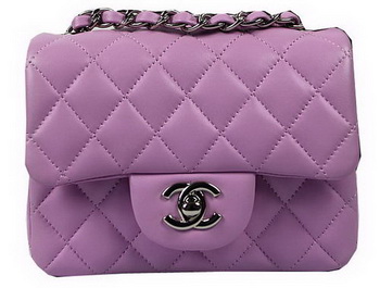 Chanel Classic MINI Flap Bag Purple Original Sheep Leather CF1115 Silver