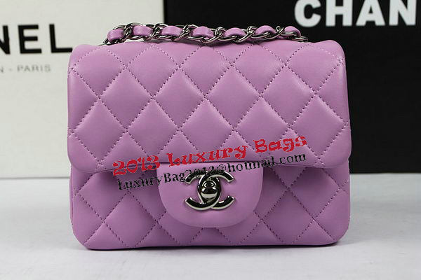 Chanel Classic MINI Flap Bag Purple Original Sheep Leather CF1115 Silver