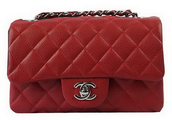 Chanel Classic MINI Flap Bag Red Cannage Pattern CF1119 Silver