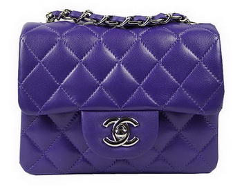 Chanel Classic MINI Flap Bag Violet Original Sheep Leather CF1115 Silver