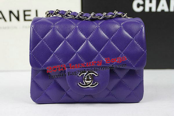 Chanel Classic MINI Flap Bag Violet Original Sheep Leather CF1115 Silver