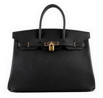 Hermes Birkin 35CM Tote Bags Black Grainy Leather H-35 Gold