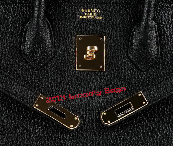 Hermes Birkin 35CM Tote Bags Black Grainy Leather H-35 Gold