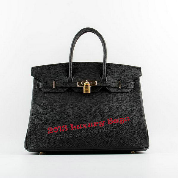 Hermes Birkin 35CM Tote Bags Black Grainy Leather H-35 Gold