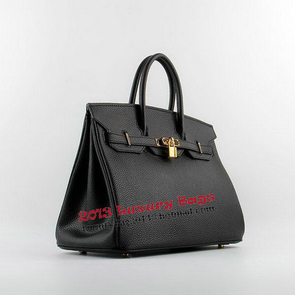 Hermes Birkin 35CM Tote Bags Black Grainy Leather H-35 Gold