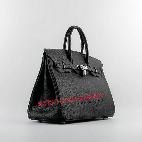 Hermes Birkin 35CM Tote Bags Black Grainy Leather H-35 Silver