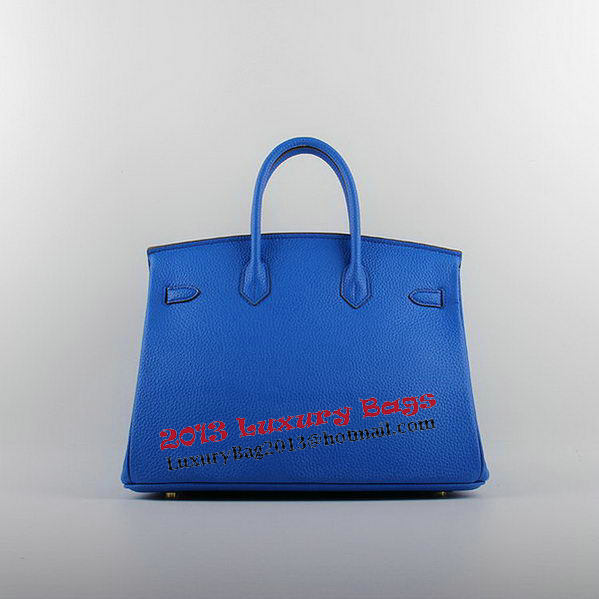 Hermes Birkin 35CM Tote Bags Blue Grainy Leather H-35 Gold