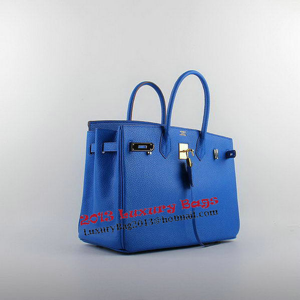 Hermes Birkin 35CM Tote Bags Blue Grainy Leather H-35 Gold