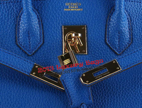 Hermes Birkin 35CM Tote Bags Blue Grainy Leather H-35 Gold