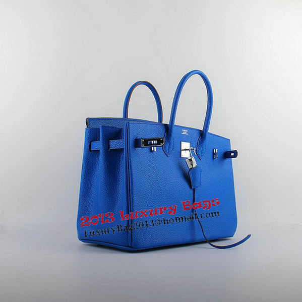 Hermes Birkin 35CM Tote Bags Blue Grainy Leather H-35 Silver