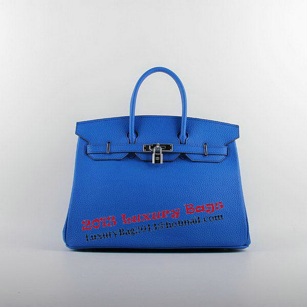 Hermes Birkin 35CM Tote Bags Blue Grainy Leather H-35 Silver