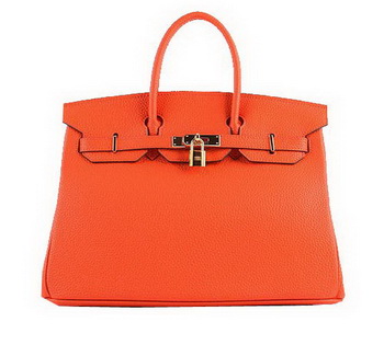 Hermes Birkin 35CM Tote Bags Orange Grainy Leather H-35 Gold