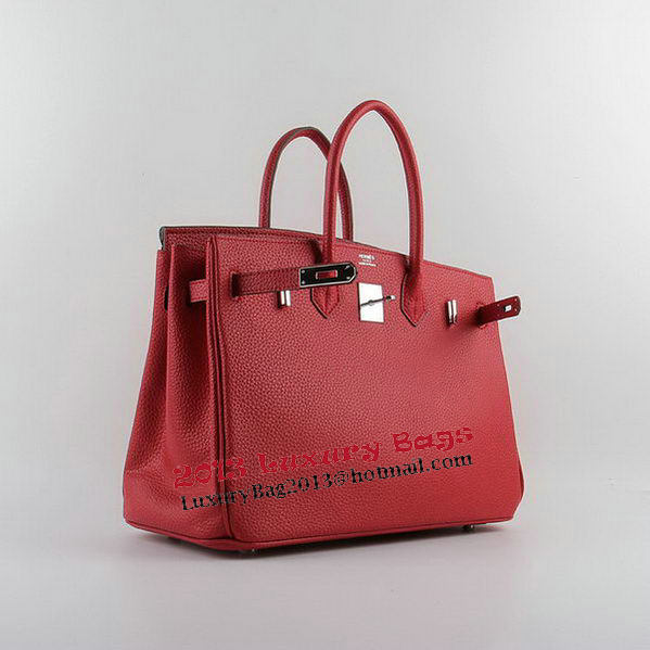 Hermes Birkin 35CM Tote Bags Red Grainy Leather H-35 Silver