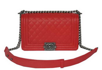 Chanel Boy Flap Shoulder Bags Red Cannage Pattern Leather A67086 Silver