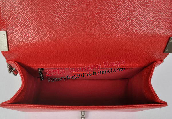 Chanel Boy Flap Shoulder Bags Red Cannage Pattern Leather A67086 Silver