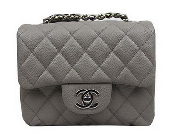 Chanel Classic MINI Flap Bag CF1115 Grey Cannage Pattern Silver