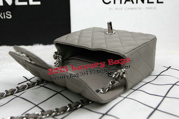 Chanel Classic MINI Flap Bag CF1115 Grey Cannage Pattern Silver