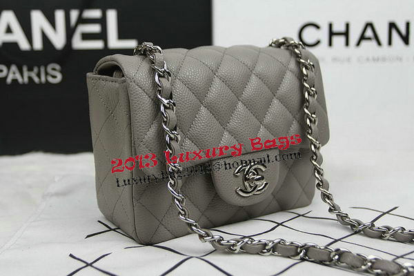 Chanel Classic MINI Flap Bag CF1115 Grey Cannage Pattern Silver