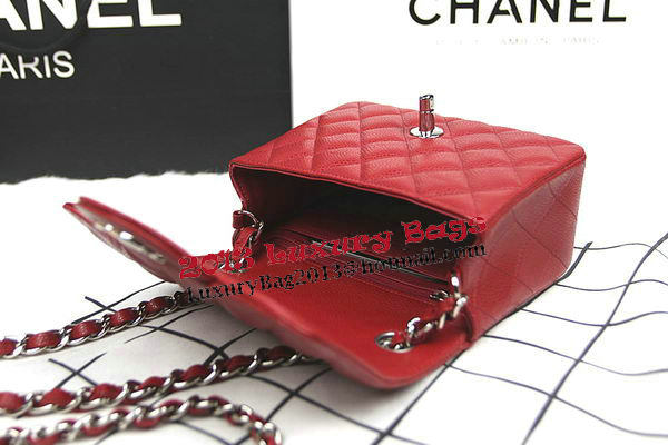 Chanel Classic MINI Flap Bag CF1115 Red Cannage Pattern Silver