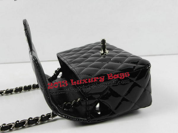 Chanel Classic MINI Flap Bag CF1119 Black Patent Leather Silver