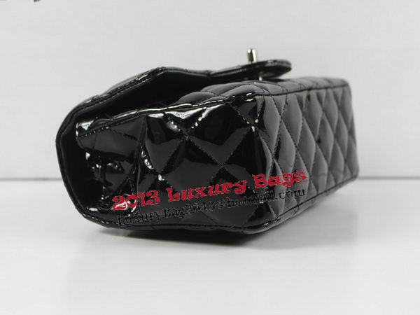 Chanel Classic MINI Flap Bag CF1119 Black Patent Leather Silver