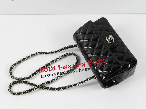 Chanel Classic MINI Flap Bag CF1119 Black Patent Leather Silver