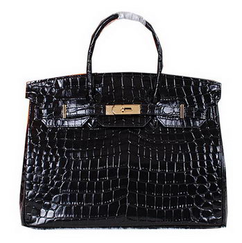 Hermes Birkin 35CM Tote Bag Shiny Croco Leather H35C Black