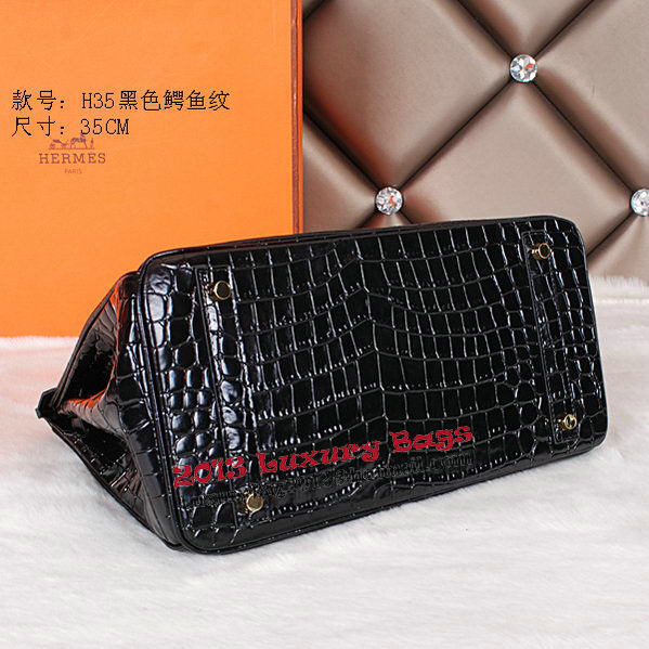 Hermes Birkin 35CM Tote Bag Shiny Croco Leather H35C Black