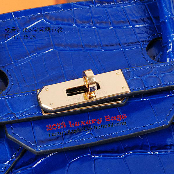 Hermes Birkin 35CM Tote Bag Shiny Croco Leather H35C Blue